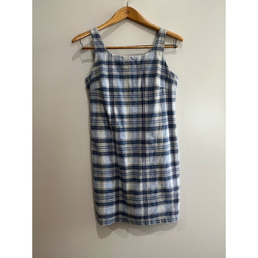 Arizona Jean Co. Sleeveless Pencil Dress Juniors 7 Blue Plaid 90s - Picture 4 of 10